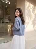  Áo thô gió cổ nhún chấm bi dài tay 