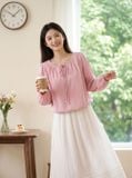  Áo kiểu cổ nhún buộc dây dài tay 