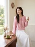  Áo kiểu cổ nhún buộc dây dài tay 