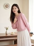  Áo kiểu cổ nhún buộc dây dài tay 