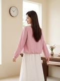  Áo kiểu cổ nhún buộc dây dài tay 