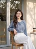  Áo thô gió cổ nhún chấm bi dài tay 