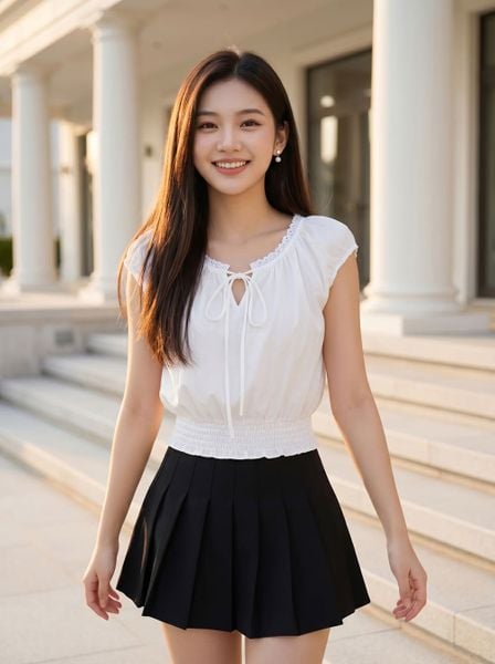  Áo thô gió croptop vai chờm bo gấu tôn eo 