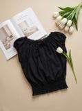  Áo thô gió croptop vai chờm bo gấu tôn eo 