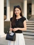  Áo thô gió croptop vai chờm bo gấu tôn eo 
