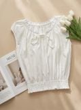  Áo thô gió croptop vai chờm bo gấu tôn eo 