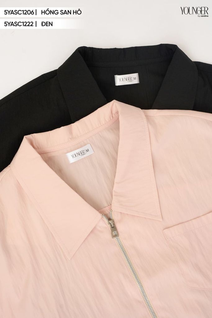  Áo thô gió tay cộc Fresh khóa kéo kim loại gấu rút dây 