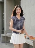  Áo tay cộc kiểu cổ V ly vai 
