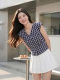  Áo tay cộc kiểu cổ V ly vai 