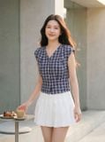  Áo tay cộc kiểu cổ V ly vai 