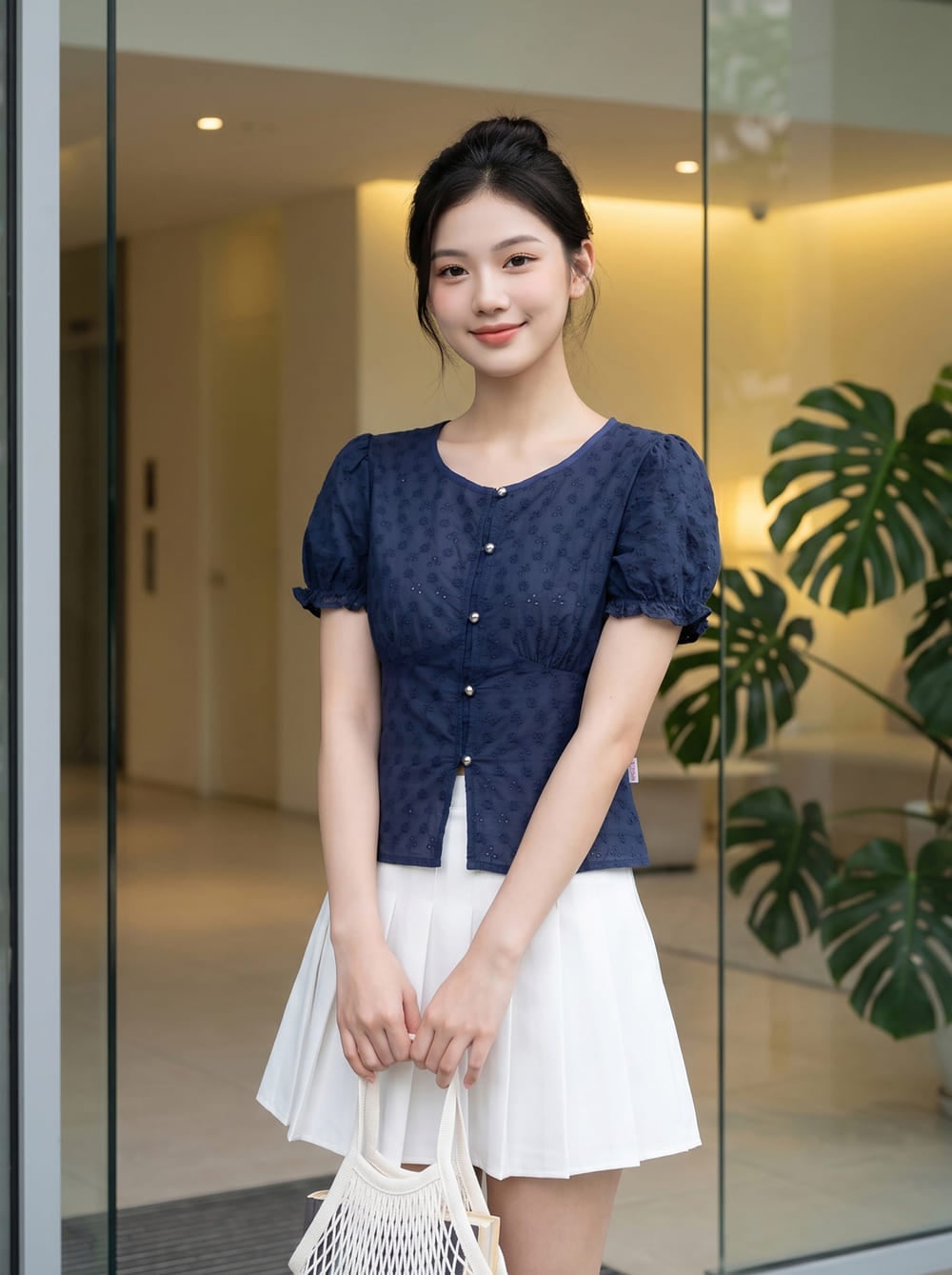 Áo thô kiểu cổ tròn tay nhún bèo