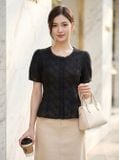 Áo thô thêu tay cộc dáng peplum cổ vuông 