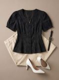  Áo thô thêu tay cộc dáng peplum cổ vuông 