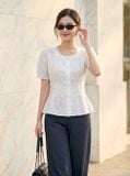  Áo thô thêu tay cộc dáng peplum cổ vuông 