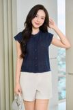  Áo thô thêu tay cộc kiểu cổ tròn phối nhún sườn 