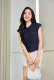  Áo thô thêu tay cộc kiểu cổ tròn phối nhún sườn 