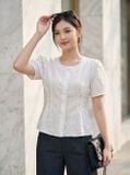  Áo thô thêu tay cộc dáng peplum cổ vuông 
