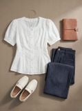  Áo thô thêu tay cộc dáng peplum cổ vuông 