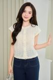  Áo thô thêu tay cộc kiểu cổ tròn phối nhún sườn 