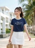  Áo thun cổ tròn tay cộc thêu chữ phối 