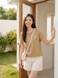  Áo thun cotton cổ tròn phối viền tay cộc túi ngực 