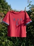  Áo thun cotton cổ tròn tay cộc phối 