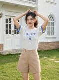  Áo thun cotton cổ tròn tay cộc phối 