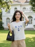  Áo thun cotton cổ tròn tay cộc phối 