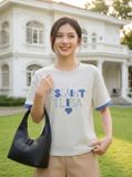  Áo thun cotton cổ tròn tay cộc phối 