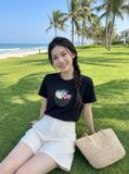  Áo thun cotton tay cộc cổ tròn hình in trái cây 