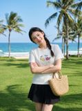  Áo thun cotton tay cộc cổ tròn hình in trái cây 