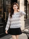  Áo thun dệt dáng suông nẹp cổ mở cài khuy 