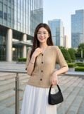  Link Đăng Ký NOHU90.COM dệt sợi kiểu cổ V cúc nổi 