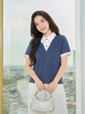  Áo thun polo tay cộc phối cổ giả hai lớp 