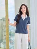  Áo thun polo tay cộc phối cổ giả hai lớp 
