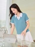  Áo thun polo tay cộc phối cổ giả hai lớp 