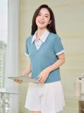  Áo thun polo tay cộc phối cổ giả hai lớp 