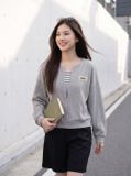  Áo thun tổ ong dài tay layer cổ đính tag ngực 