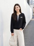  Áo thun tổ ong dài tay layer cổ đính tag ngực 