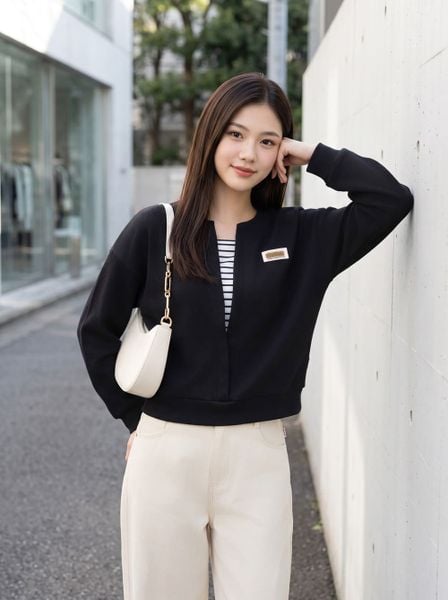  Áo thun tổ ong dài tay layer cổ đính tag ngực 