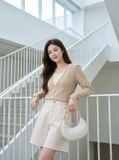  Áo kiểu dài tay cổ V sâu giả hai lớp 