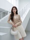  Áo kiểu dài tay cổ V sâu giả hai lớp 