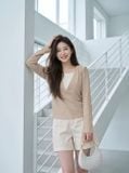  Áo kiểu dài tay cổ V sâu giả hai lớp 