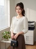  Áo kiểu vai bồng xếp ly tag ngực 
