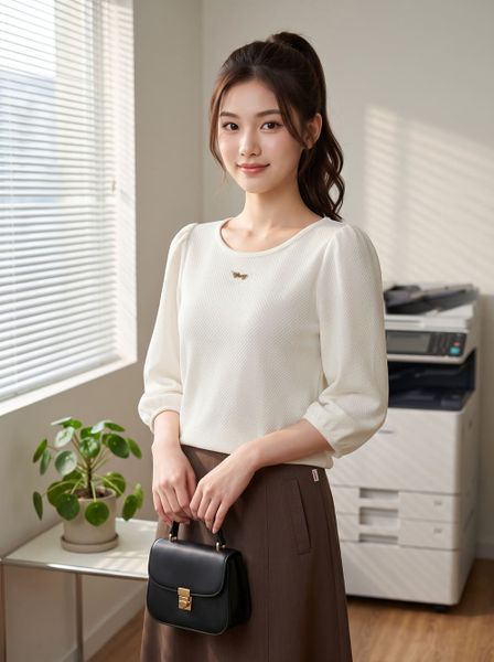  Áo kiểu vai bồng xếp ly tag ngực 