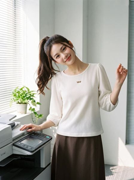  Áo kiểu vai bồng xếp ly tag ngực 