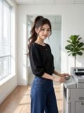  Áo kiểu vai bồng xếp ly tag ngực 