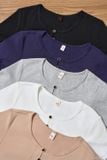  Áo thun nữ Cotton Zip tay cộc cổ tròn phối cúc trước 