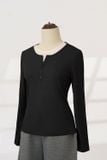  Áo thun nữ chất liệu tăm lạnh dài tay cổ trụ tròn có phối 