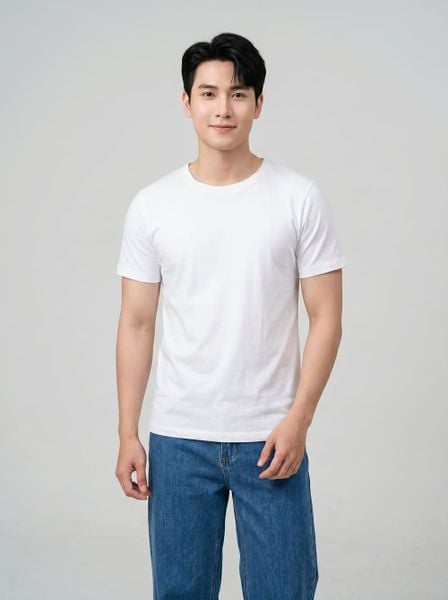  Áo may ô nam Cotton cộc tay cổ tròn cơ bản 